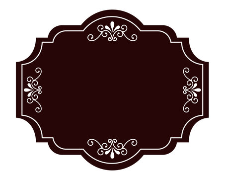 Vintage ornamental label frame with decorative swirls, dark burgundy background and classic vignette border, elegant retro template for wine, packaging, perfume and premium product design - Powered by Adobe