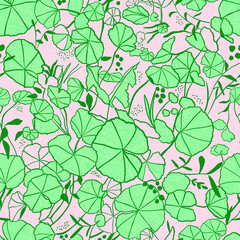 Green Foliage on Pink Background Botanical Seamless Repeating Pattern