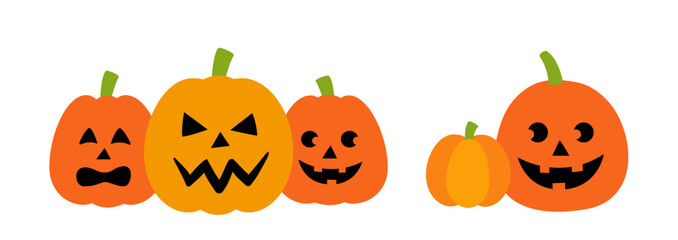Set of cute Jack-o'-Lantern pumpkin element design.
Halloween pumpkin flat vector illustration.
White background.