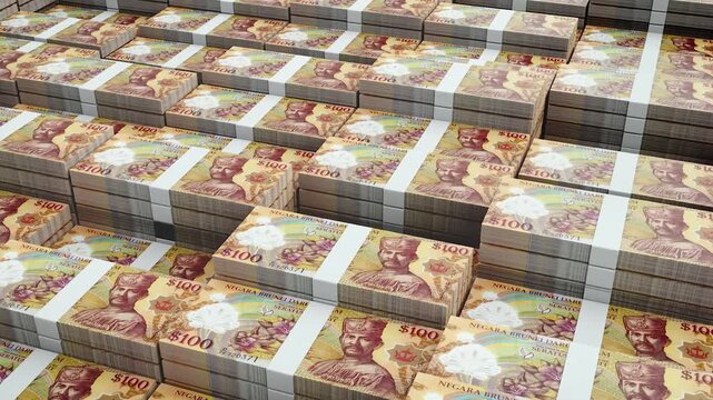 Brunei 100 Dollar Banknote Horizontal 3D Animation - Money and Finance Concept