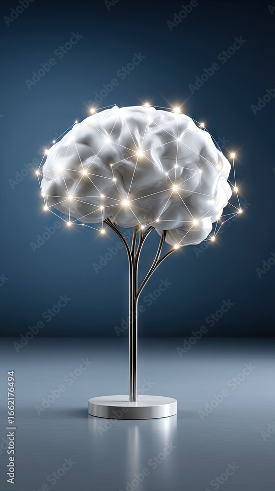 Poster conceptual representation of a brain designed with lights and branches showcasing neural connections