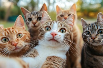 Funny group of cats taking selfie together
