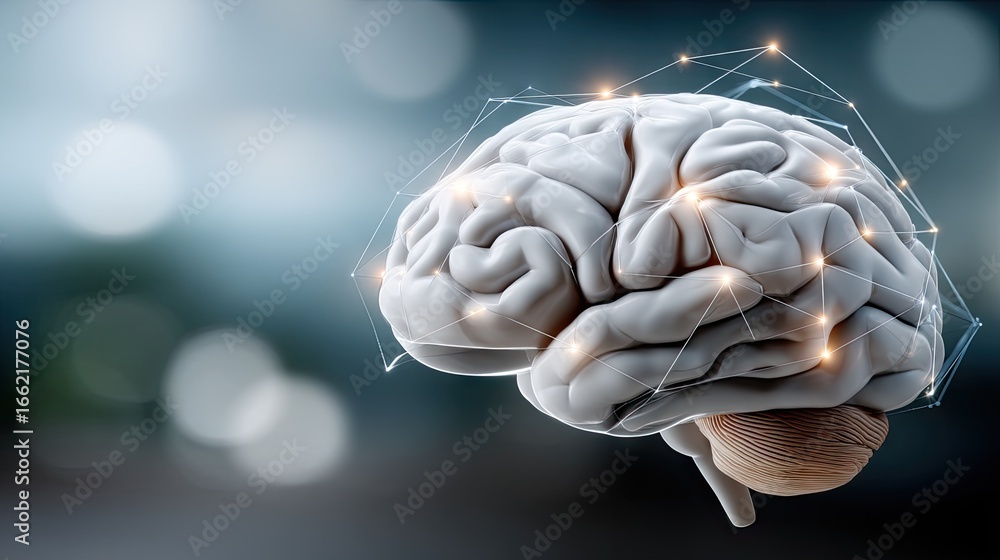 Poster concept of brain activity represented with neural connections amidst a blurred background showcasing
