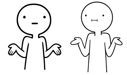 Sticker Characters Shrugging with Indifferent and Confused Expressions