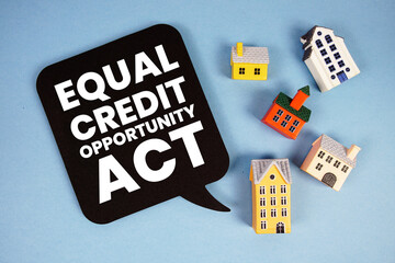 ECOA Equal Credit Opportunity Act text with house models on blue background