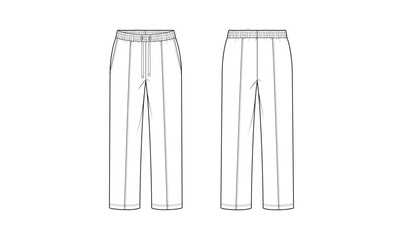 woman straight pants sketch vector tailored fashion technical flat drawing apparel design template