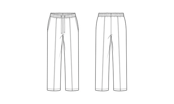 woman straight pants sketch vector tailored fashion technical flat drawing apparel design template