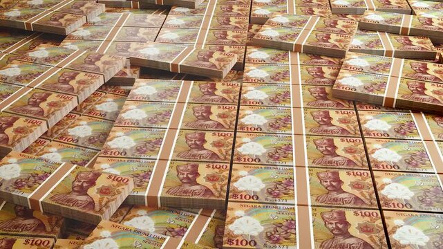 Brunei 100 Dollar Banknote Horizontal 3D Animation - Unique Financial Concept