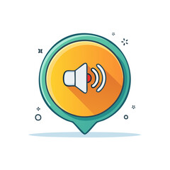 Isolated Volume Control Indicator, Round Cartoon Pointer with Orange Gradient and Speaker Icon