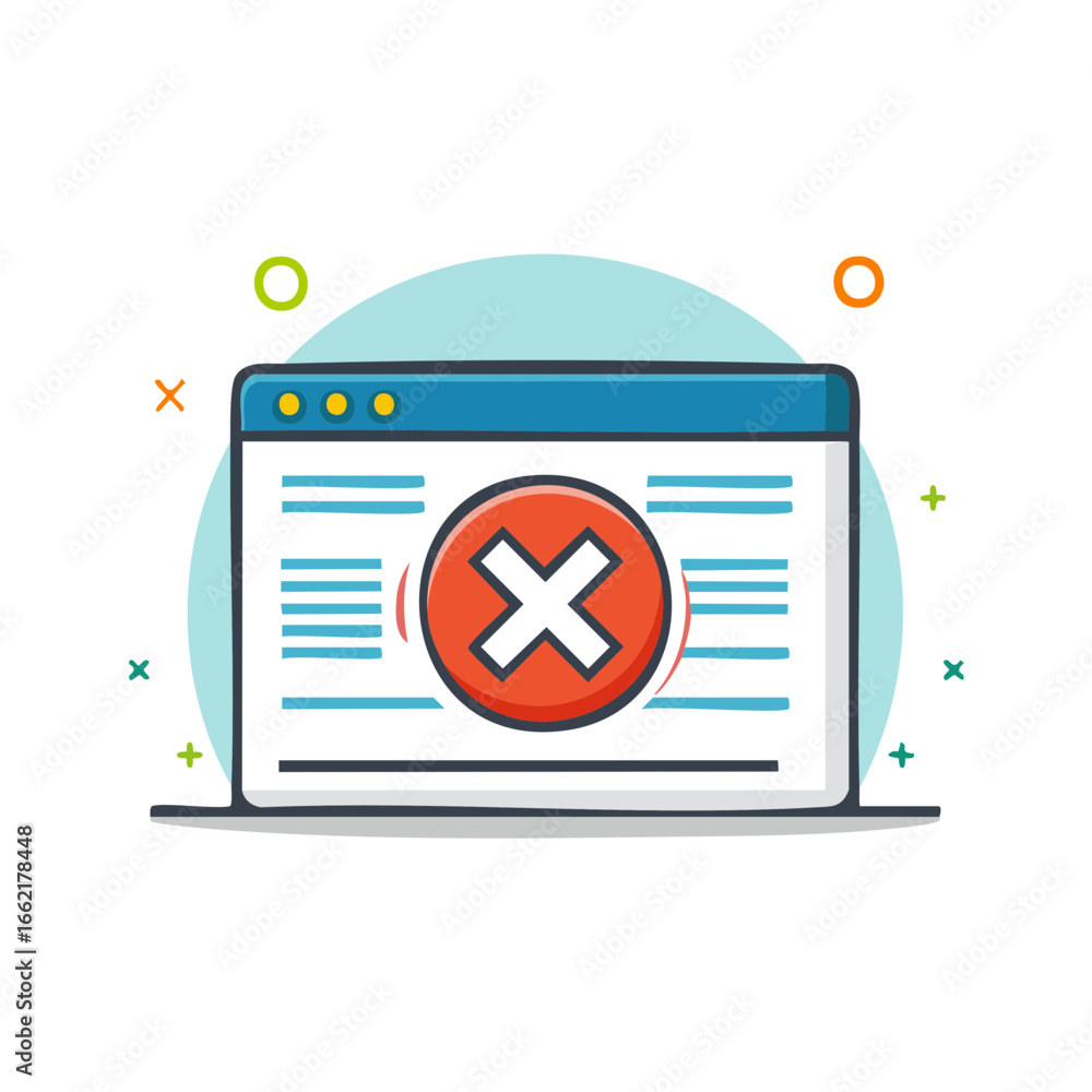 Poster error notification displayed on a web browser window with a red x graphic symbol and colorful decora