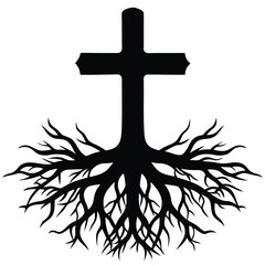 Black cross with roots religion faith