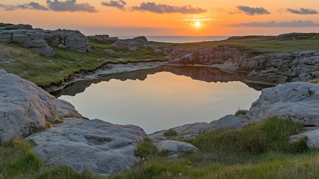 Stunning Sunset Reflection in Coastal Rock Pool