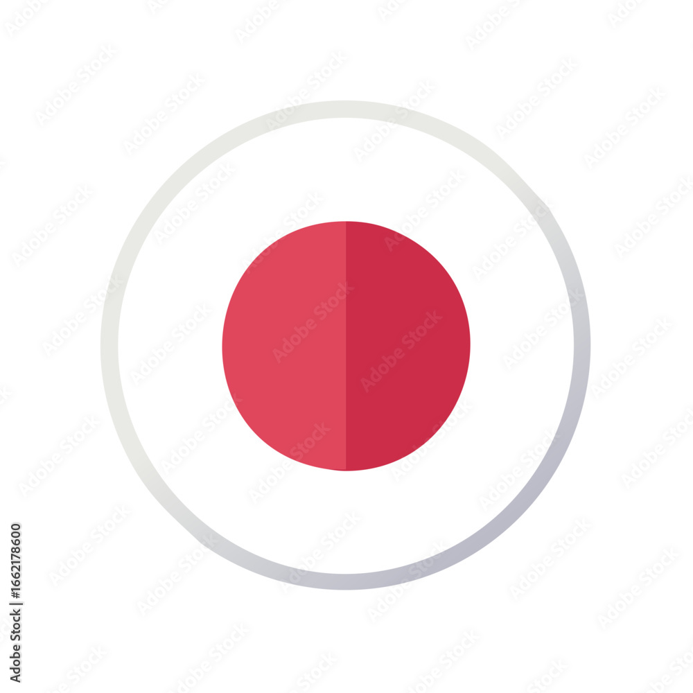 Poster simple flat design featuring a red circle inside a larger white circle on a plain background