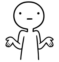 figure with blank neutral face and arms spread to the sides in questioning pose, confusion, indifference, uncertainty or casual I don’t know gesture for memes, chats and social media reactions
