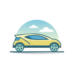 Illustration of a Yellow Vehicle Driving with Clouds in the Background in a Flat Style