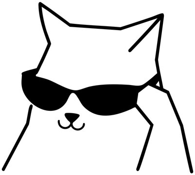 Cool cat wearing sunglasses in classic meme style, symbol of confidence, sarcasm, irony and playful internet humo