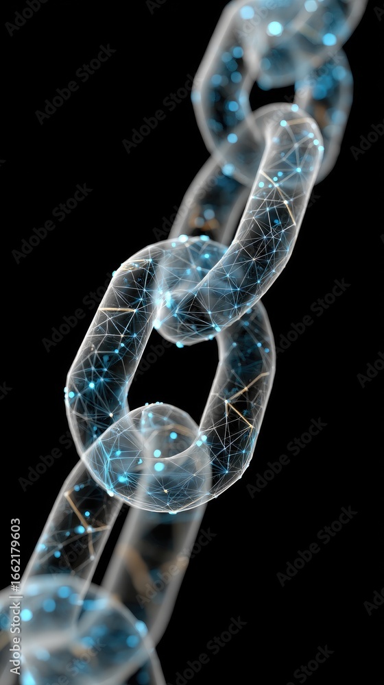Poster visual representation of interconnected chains highlighting strength and unity in a digital world