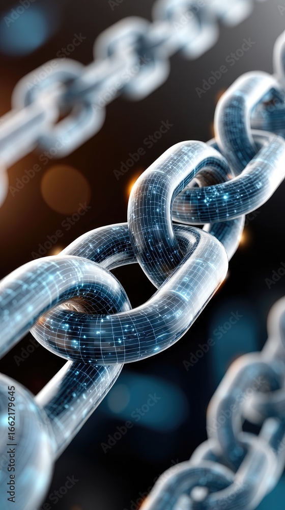 Poster visual representation of interconnected chains highlighting strength and unity in a digital world