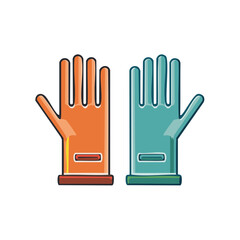 Obraz premium Colorful Rubber Gloves Cartoon Illustration for Household Cleaning and Protection