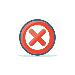 Fototapeta premium Vivid Red Cross Symbol Inside a Red Circle with Blue Border Icon Expressing Rejection or Negative Message