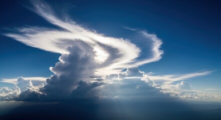 Majestic Cumulonimbus Cloud Formation with Lenticular Cap and Sunbeams