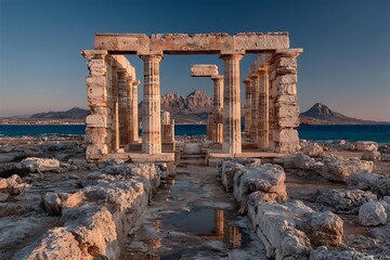 Greek architecture crumbles in sunset stillness high resolution picture