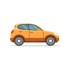 Illustration of an Orange Modern Hatchback Vehicle, Isolated on White, Transportation and Automotive Theme, Colorful Flat Style