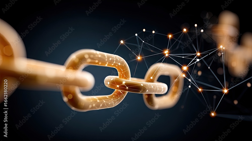 Poster close-up view of interconnected metal links with a blurred background highlighting the strength and 