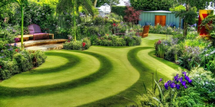Beautifully manicured garden with vibrant flowers and lush greenery.