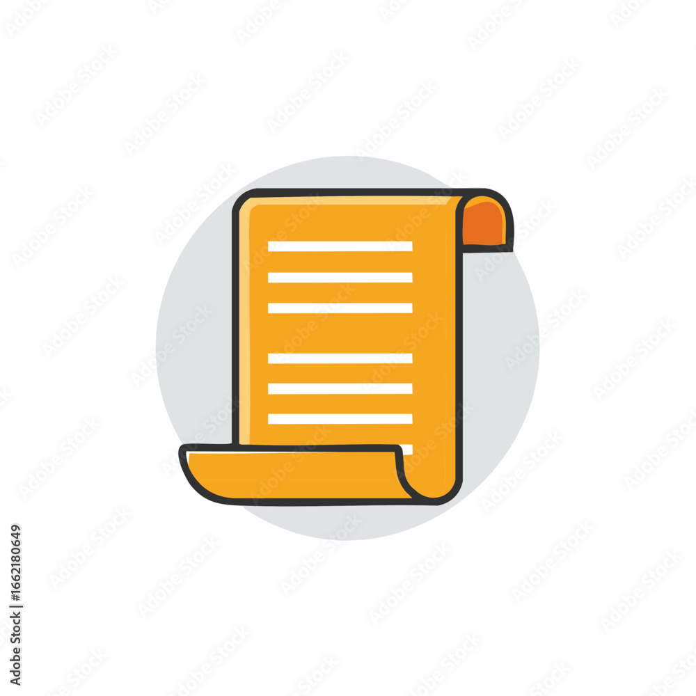 Poster stylized illustration of a document with text on a circular grey background