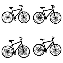 Obraz premium Four bicycle silhouettes arranged in a square pattern on a white background showing different handlebar styles
