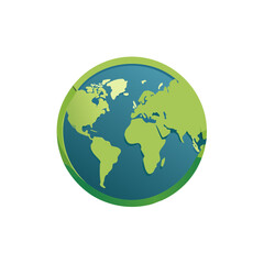 Obraz premium World map globe icon displaying continents with oceans, environment concept