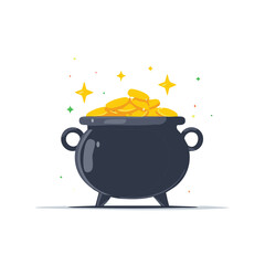 Pot of Gold with Sparkling Stars Celebration Fortune Cartoon Illustration