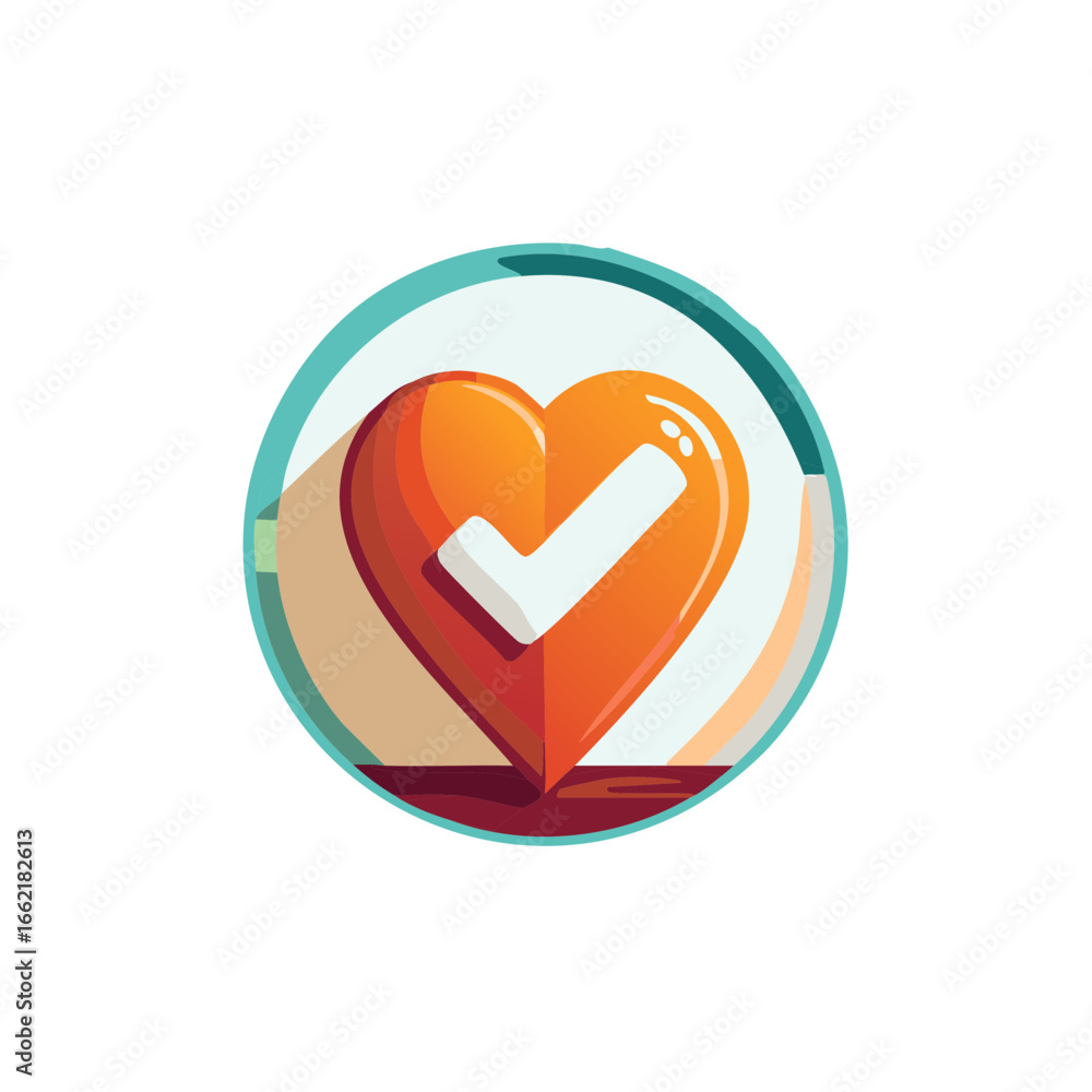 Poster Heart with Checkmark in Circle, Acceptance and Validation Symbol