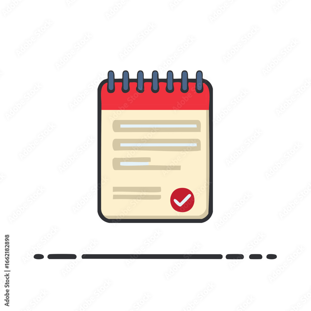 Poster red notepad with checkmark symbolizing task completion isolated