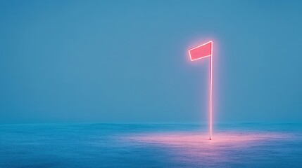 Neon Pink Golf Flag Illuminated at Night on a Dark Golf Course