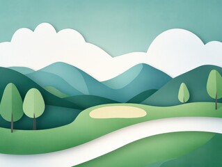 Paper Cut Landscape with Golf Trail and Winding Path