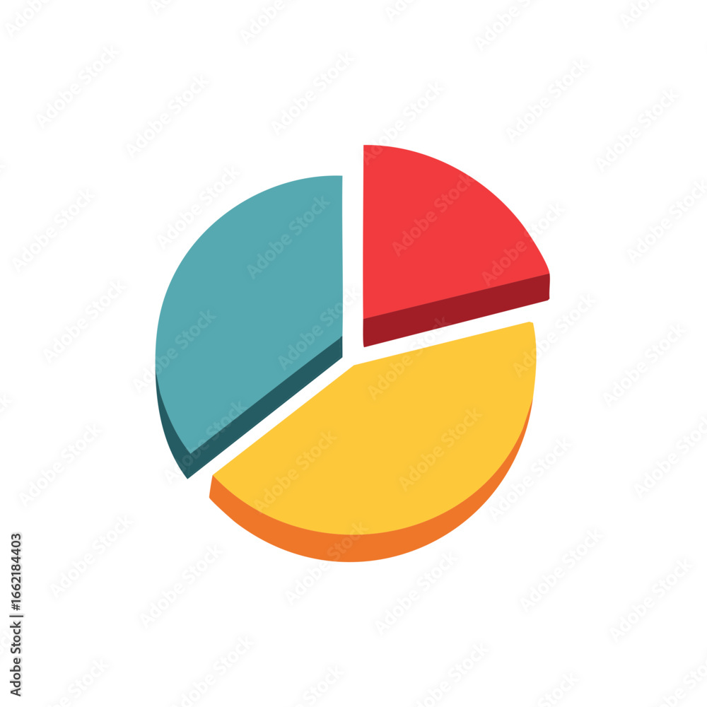 Poster isometric pie chart segmentation in red yellow and blue showing data analysis