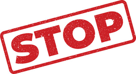Textured rectangular stamp with the word STOP, angled perspective, for attentiongrabbing presentations