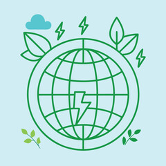 Eco Globe with Green Leaves and Renewable Energy Signs Illustration