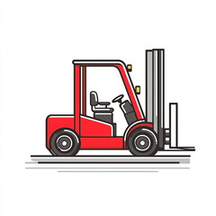 Fototapeta premium Minimalist red forklift truck icon, industrial machine for transporting heavy loads