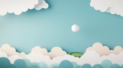 Surreal Floating Golf Course Islands in a Sky of Dreamy Clouds