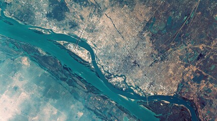 aerial view city river landscape