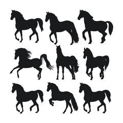 Elegant Black Horse Silhouette Set – Dynamic Equine Poses Collection