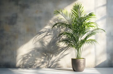 A green plant planted in a pot in the corner of the room enhances the beauty of the room and creates interest in the green surroundings, which creates a calm and minimalist atmosphere.