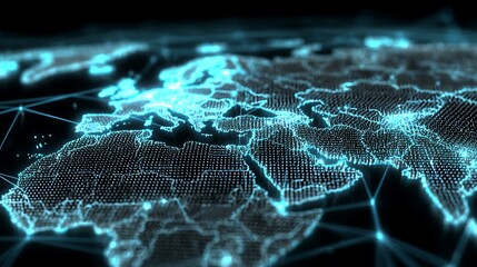 Digital World Map: Global Network Connection and Data Visualization