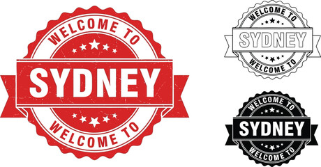 Fototapeta premium Three sydney welcome seals in red black and white color schemes