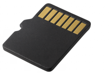 Black SD Card Showing Gold Contacts on Transparent Background