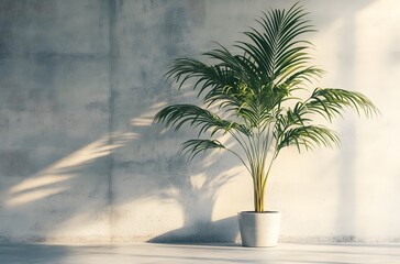 A green plant planted in a pot in the corner of the room enhances the beauty of the room and creates interest in the green surroundings, which creates a calm and minimalist atmosphere.