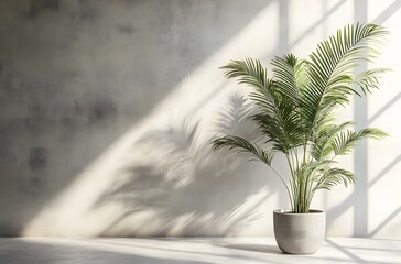 A green plant planted in a pot in the corner of the room enhances the beauty of the room and creates interest in the green surroundings, which creates a calm and minimalist atmosphere.